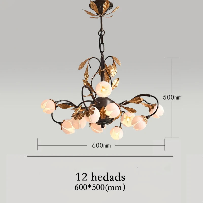 Antique chandelier with art nouveau tulip-shaped lampshades