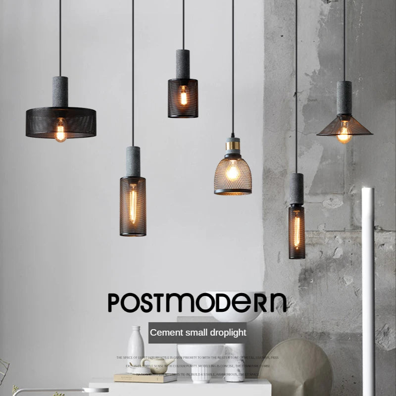 Industrial loft cement pendant lamps with wrought iron shade