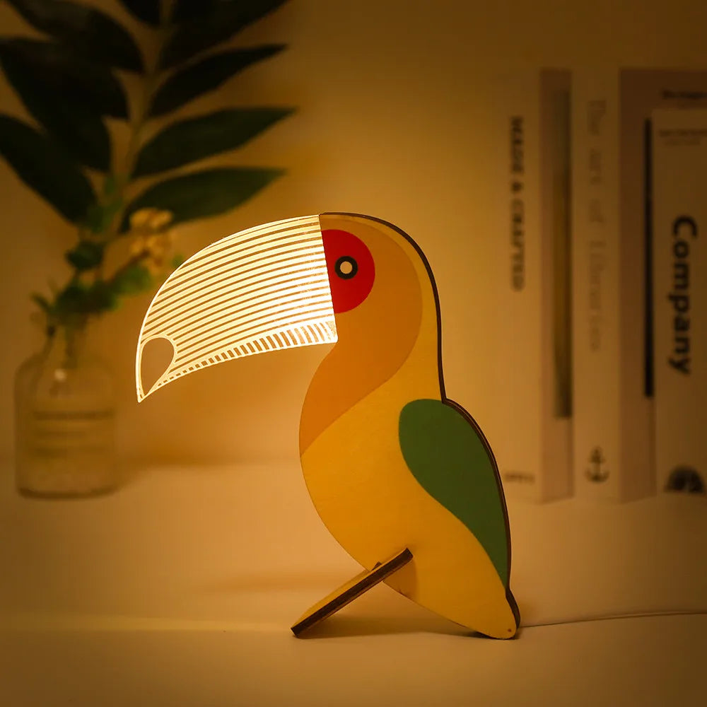 Animals LED night light wood acrylic USB table lamp for children bedside pelican sirius whale toucan