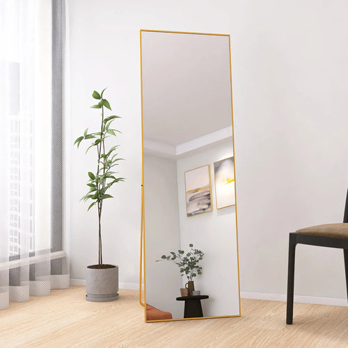 1620x530mm gold full-length mirror,vertical,suspended or wall mounted mirror with bracket,made aluminum alloy rectangular frame - vue 3 sur 6