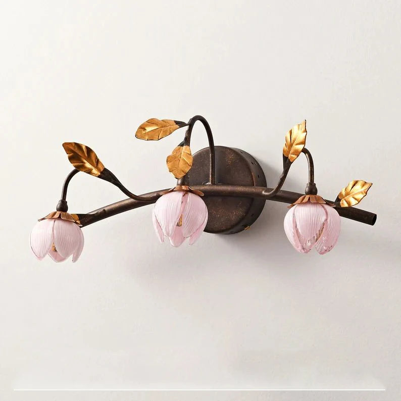 Antique chandelier with art nouveau tulip-shaped lampshades