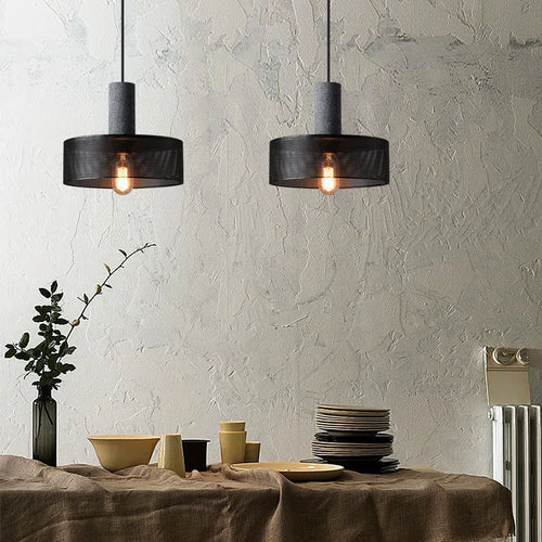 Industrial loft cement pendant lamps with wrought iron shade - vue 4 sur 28