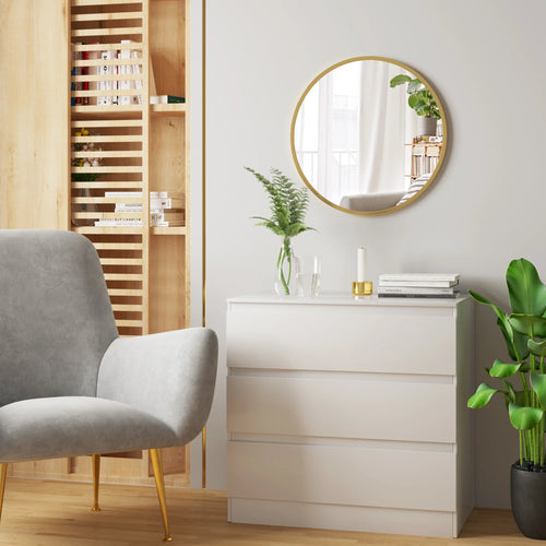 Modern round hanging mirror with decorative gold metal frame - vue 8 sur 8