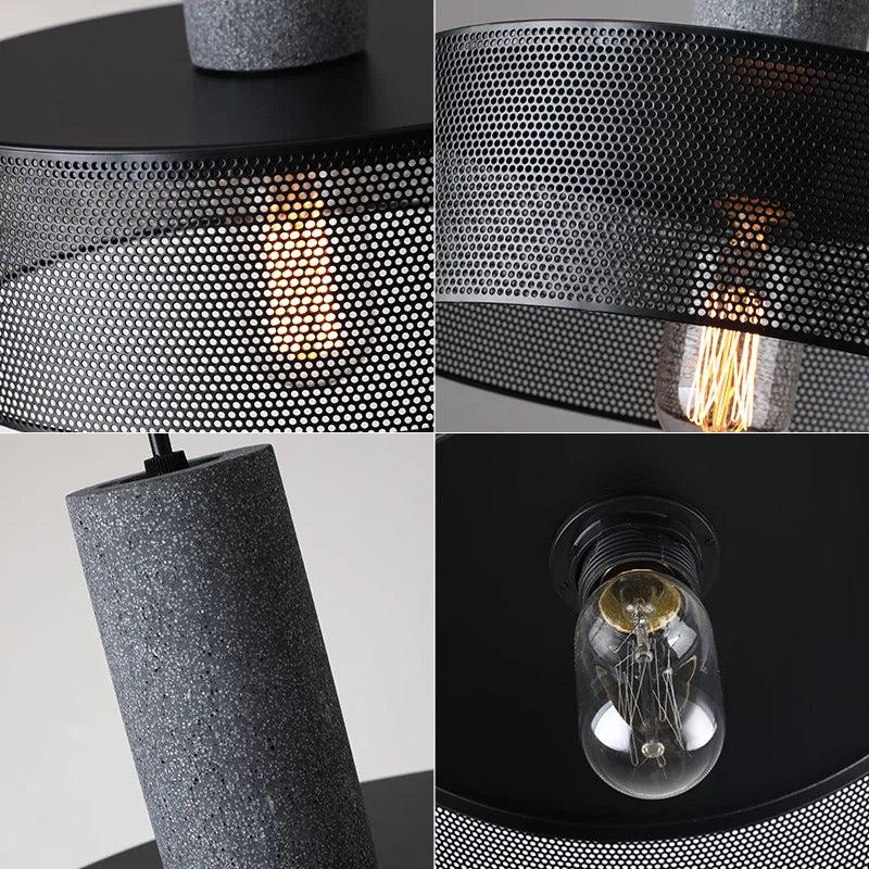 Industrial loft cement pendant lamps with wrought iron shade - vue 4 sur 28