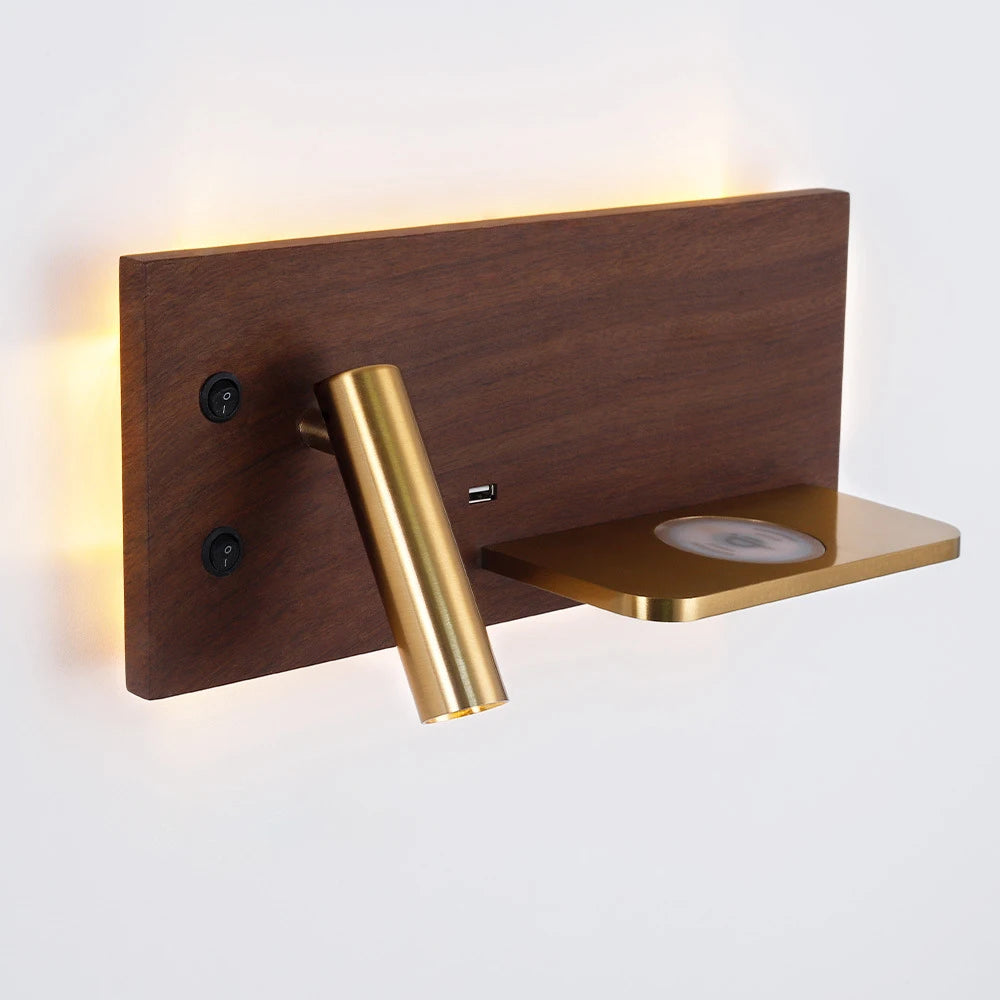 Usb led wireless charging gold wall lamp luxury reading light for home hotel bedroom living room with switch