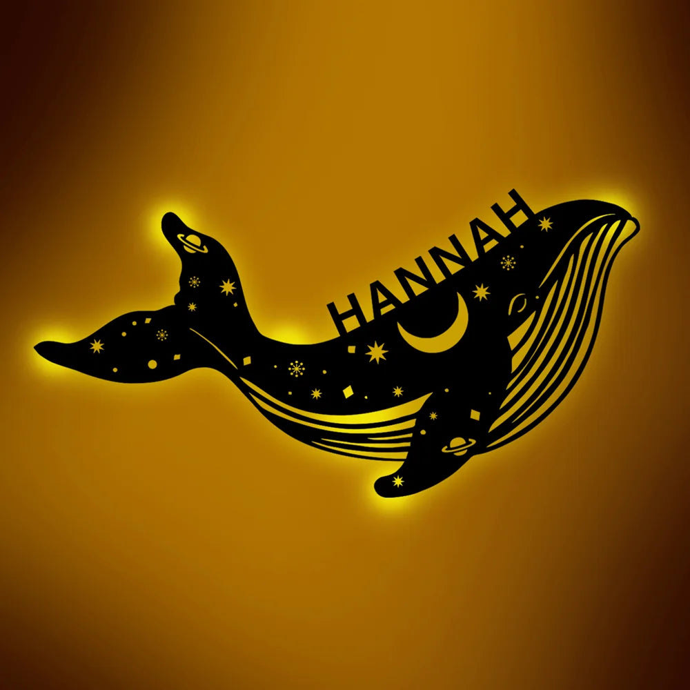 Personalised whale USB LED wall lamp