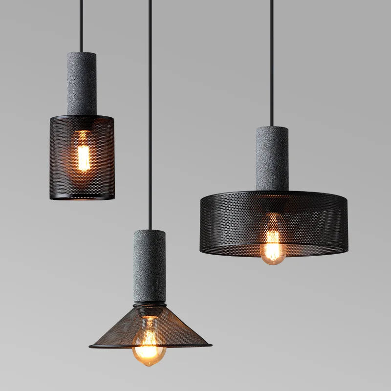 Industrial loft cement pendant lamps with wrought iron shade