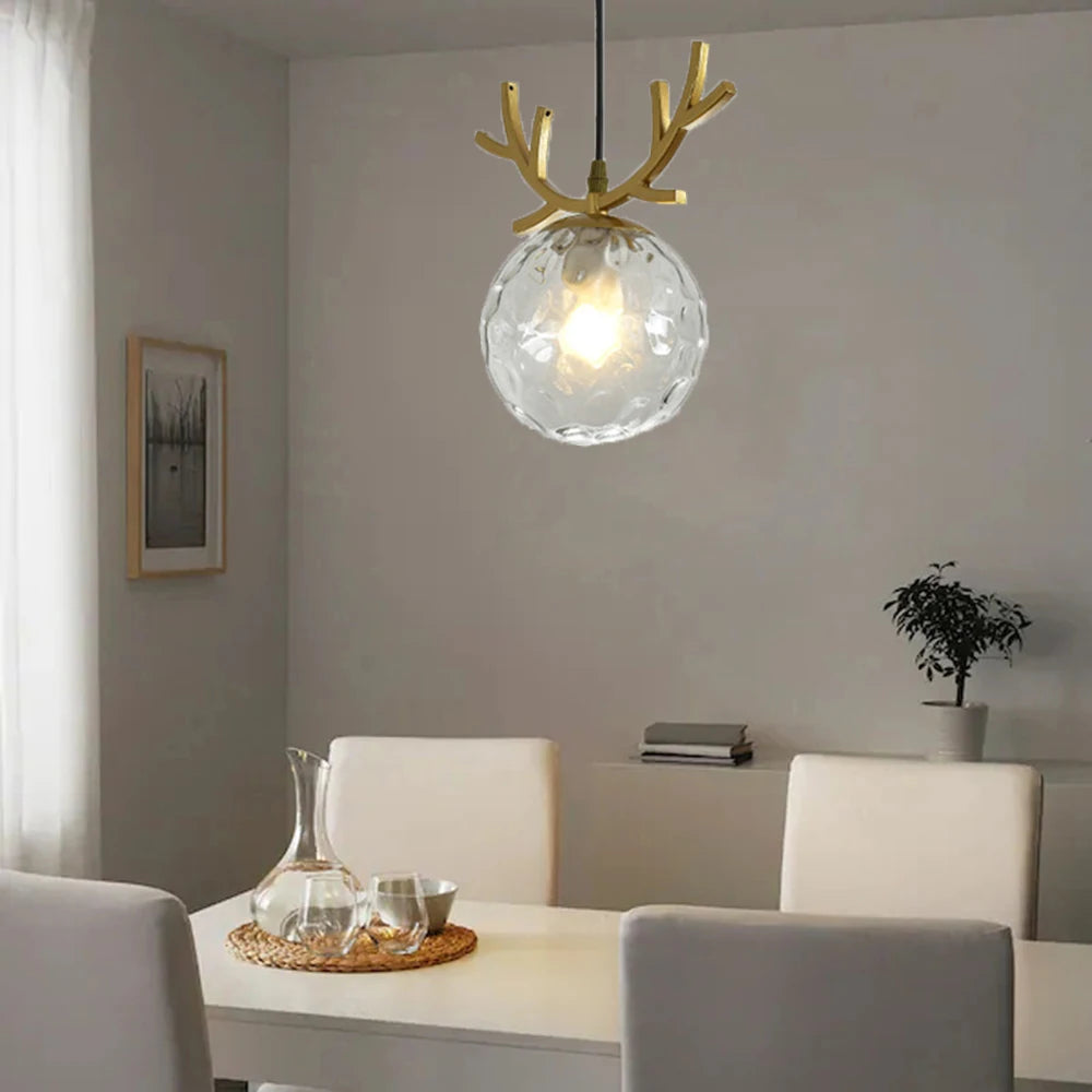 Vintage glass pendant light with modern gold finish - vue 5 sur 10