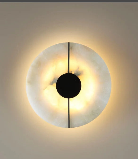 Applique murale LED ronde en marbre et cuivre doré - vue 10 sur 10
