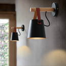 Wooden LED wall light with suspended shade