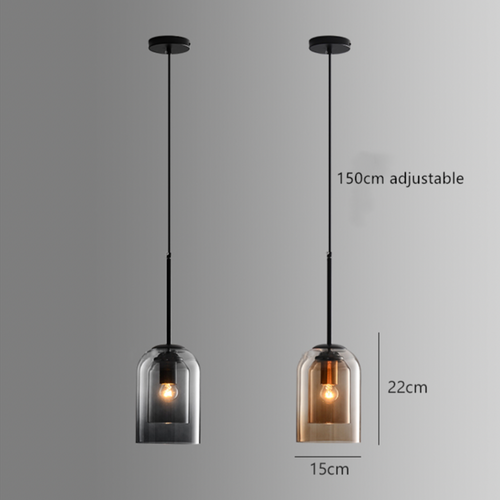 Double smoked glass rounded tube pendant light - vue 8 sur 9