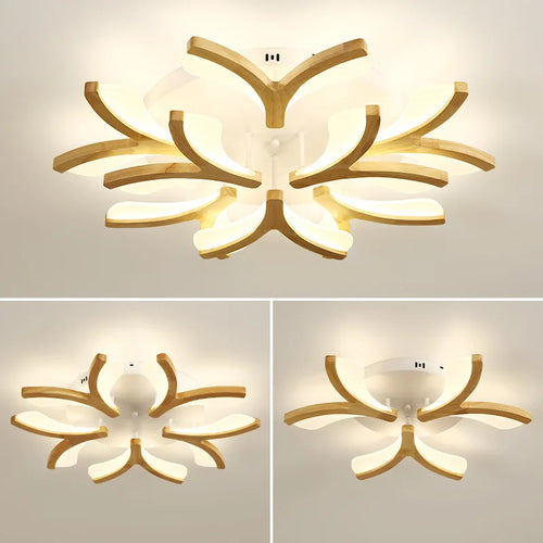 Nordic solid wood modern LED ceiling light - vue 7 sur 10