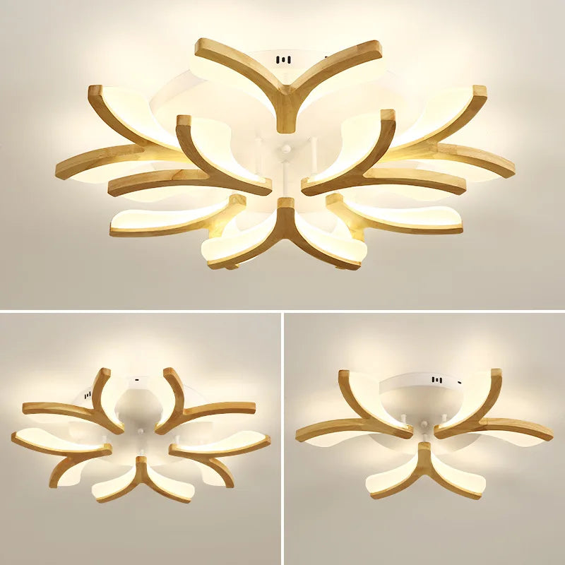 Nordic solid wood modern LED ceiling light - vue 6 sur 10