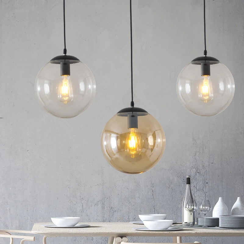 Glass ball pendant light retro loft industrial LED suspension