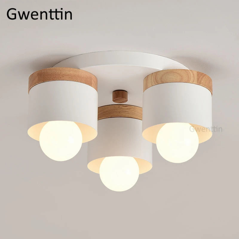 Modern wood and iron ceiling light for interior decoration - vue 4 sur 9