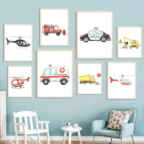 Children's fire engine, ambulance and airplane wall art - vue 4 sur 5