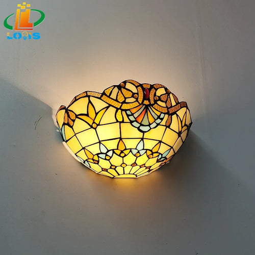 European style glass art deco tiffany wall light - vue 4 sur 6