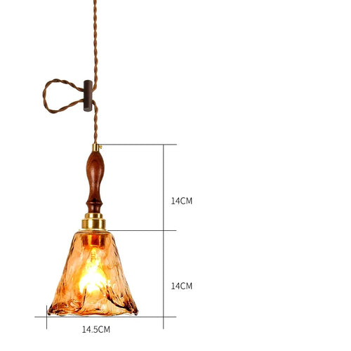 Adjustable vintage Japanese-style LED wood and copper pendant light - vue 11 sur 21