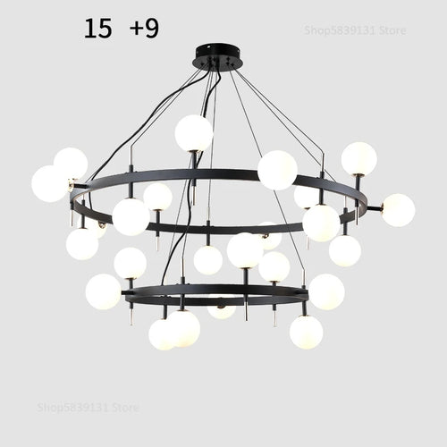 Nordic iron chandelier with LED glass balls for restaurant - vue 11 sur 20
