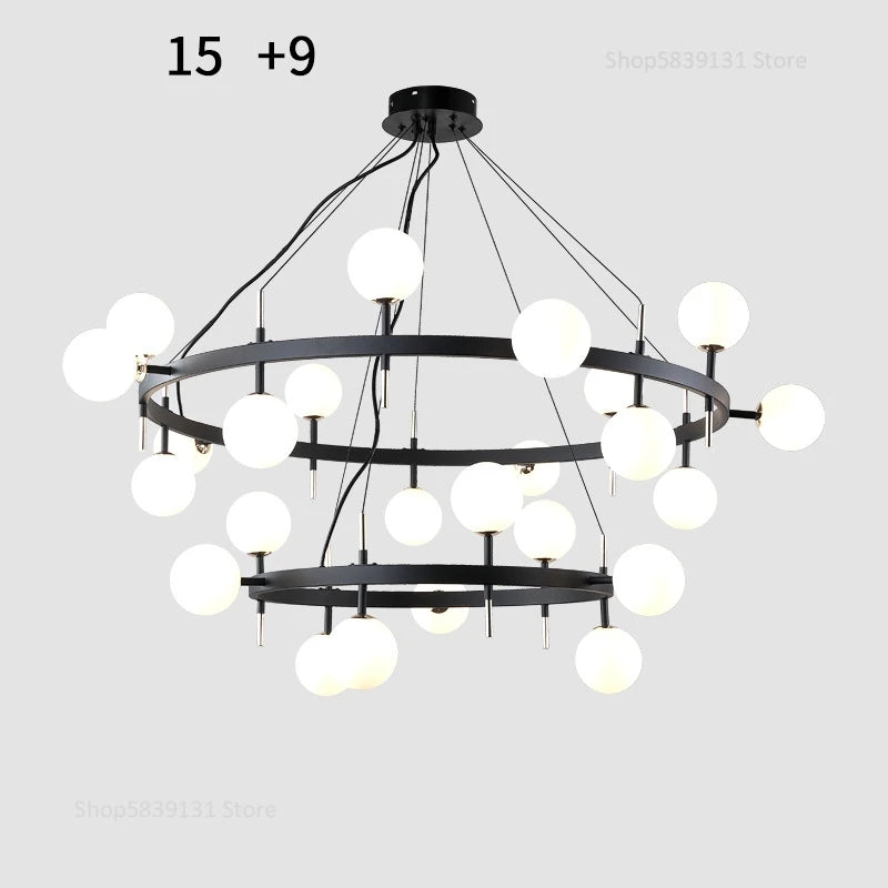 Nordic iron chandelier with LED glass balls for restaurant - vue 10 sur 20