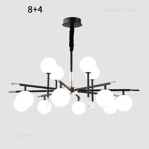 Nordic iron chandelier with LED glass balls for restaurant - vue 18 sur 20
