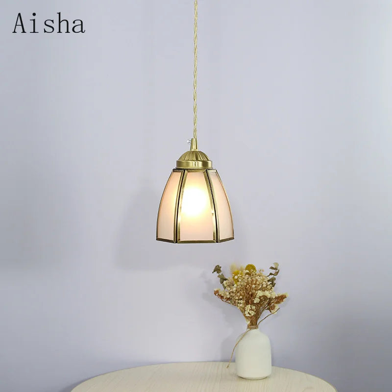 Vintage Japanese glass and copper pendant light nordic design