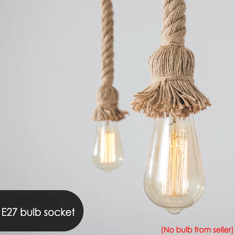 Adjustable vintage hemp rope chandelier for restaurant - vue 5 sur 7