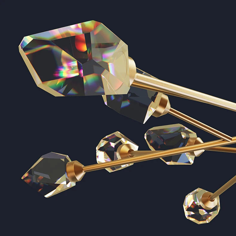 Crystal and copper art deco modern design chandelier - vue 6 sur 22