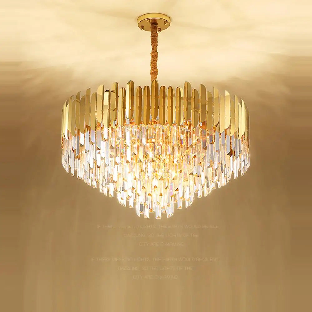 Art deco crystal chandelier in stainless steel with LED lighting - vue 3 sur 19