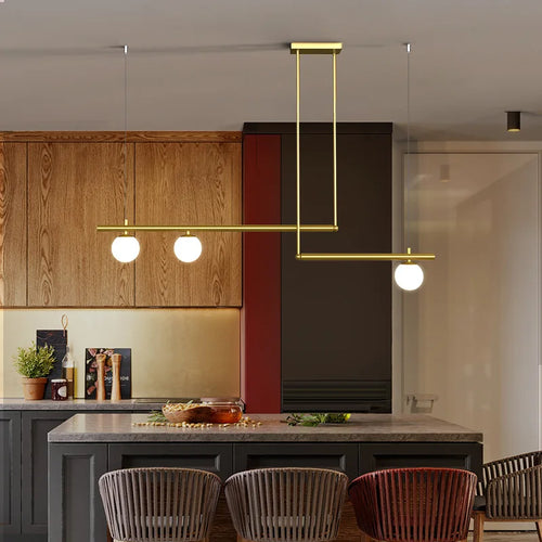 Gold metal chandelier with white glass pendant for modern lighting - vue 6 sur 14