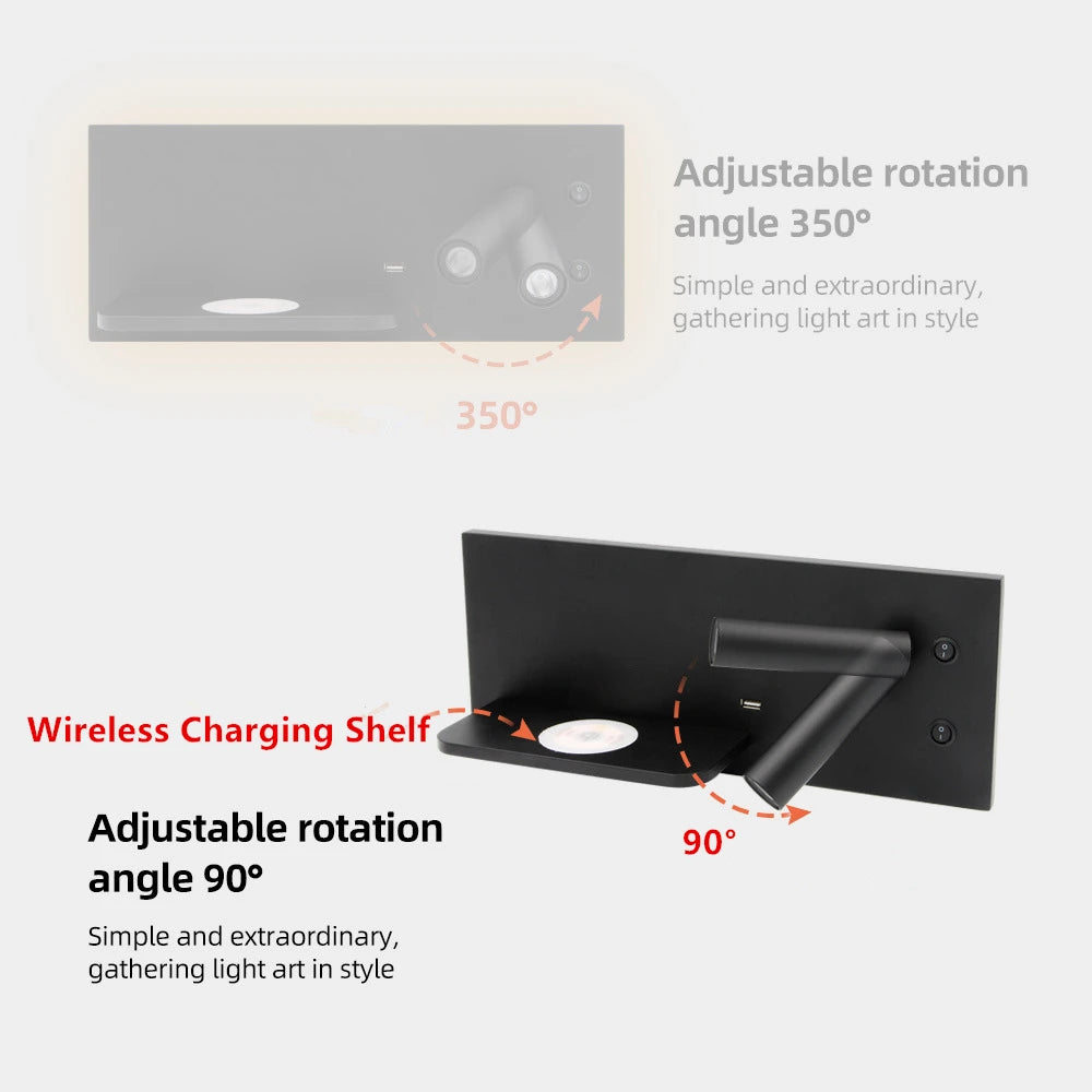 Tokili LED wall light with USB and wireless charger - vue 6 sur 18