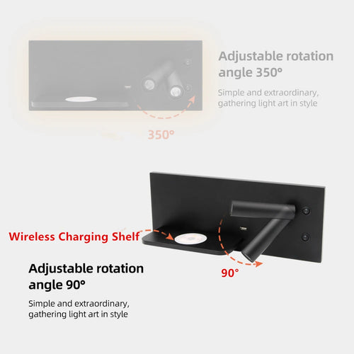 Tokili LED wall light with USB and wireless charger - vue 7 sur 18