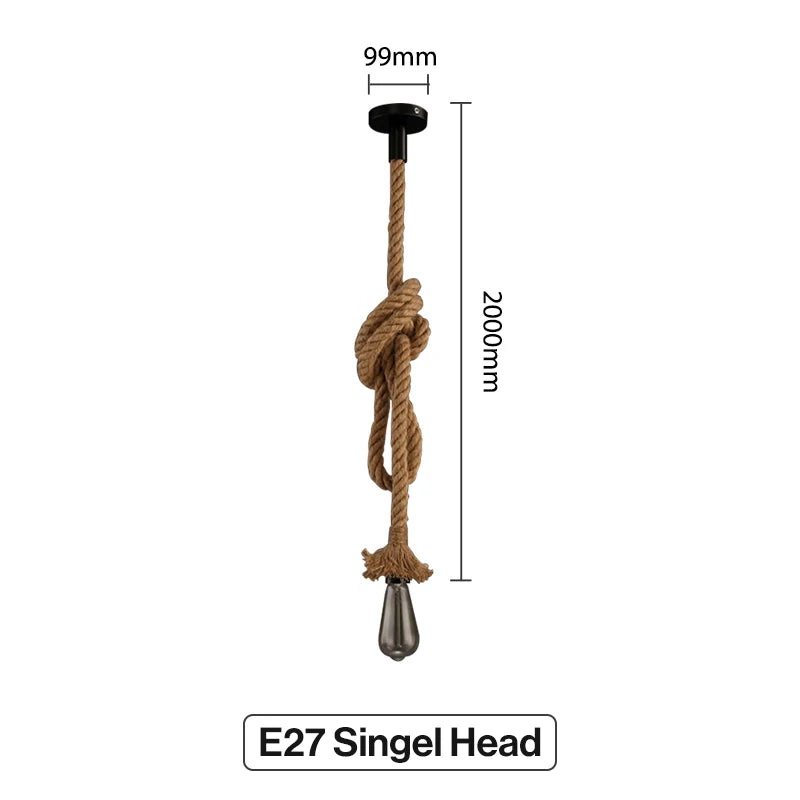 Vintage hemp rope pendant light base E27 1m 1.5m 2m 2.5m 3m 85-265V industrial loft retro hanging Edison ST64 G95 pendant - vue 9 sur 12