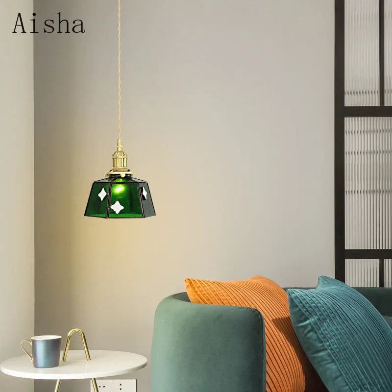 Retro stained glass pendant light Japanese style for interior decor