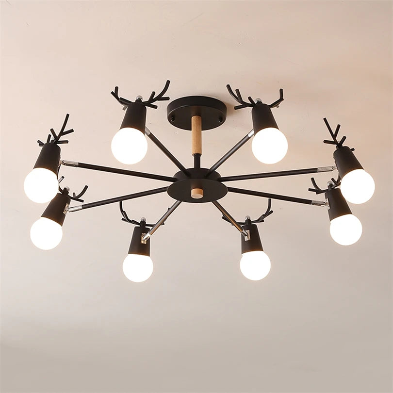 Nordic LED wooden chandelier for children macaron style