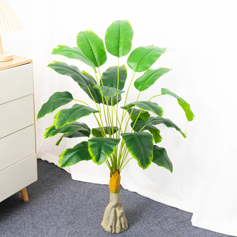 Artificial tropical banana tree with decorative palm leaves