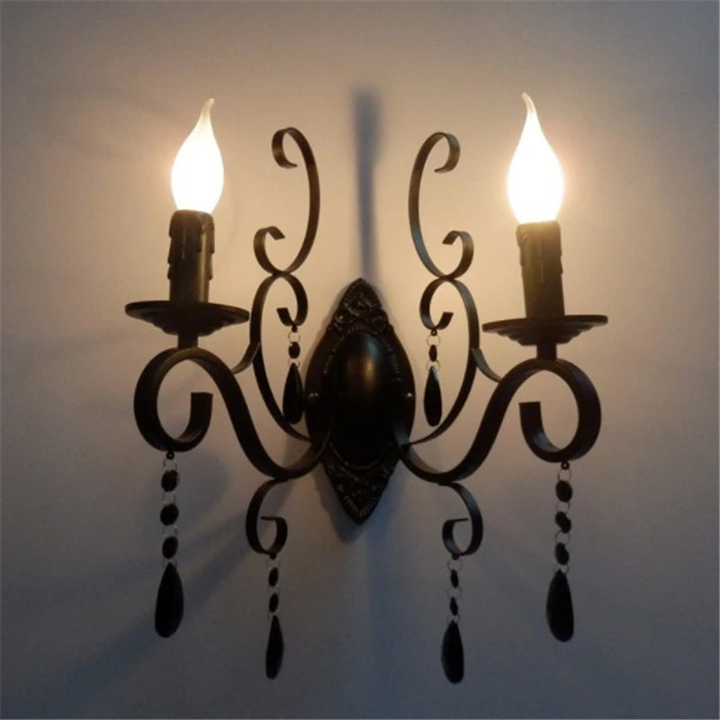 Vintage metal and crystal double head wall light - vue 3 sur 6