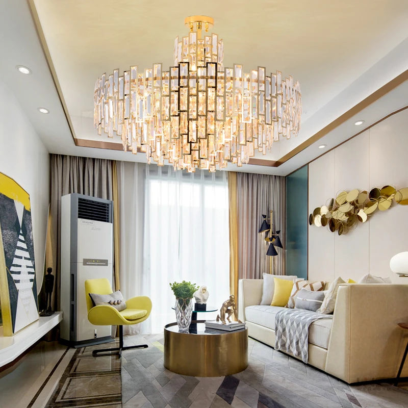 Modern designer LED chandelier in silver and gold crystal - vue 5 sur 13