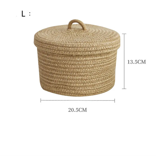 Cosmetics Storage Box, Jute Woven Basket, Tabletop Key, Remote Control Container, Snack Case with Cover Organizer, ECO Friendly - vue 10 sur 11