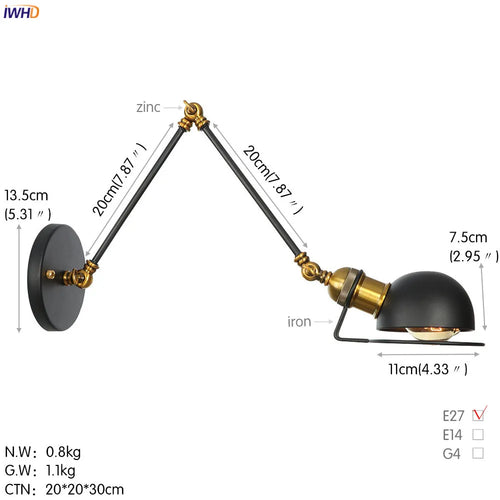 iwhd 2 heads vintage industrial loft LED wall light - vue 12 sur 21