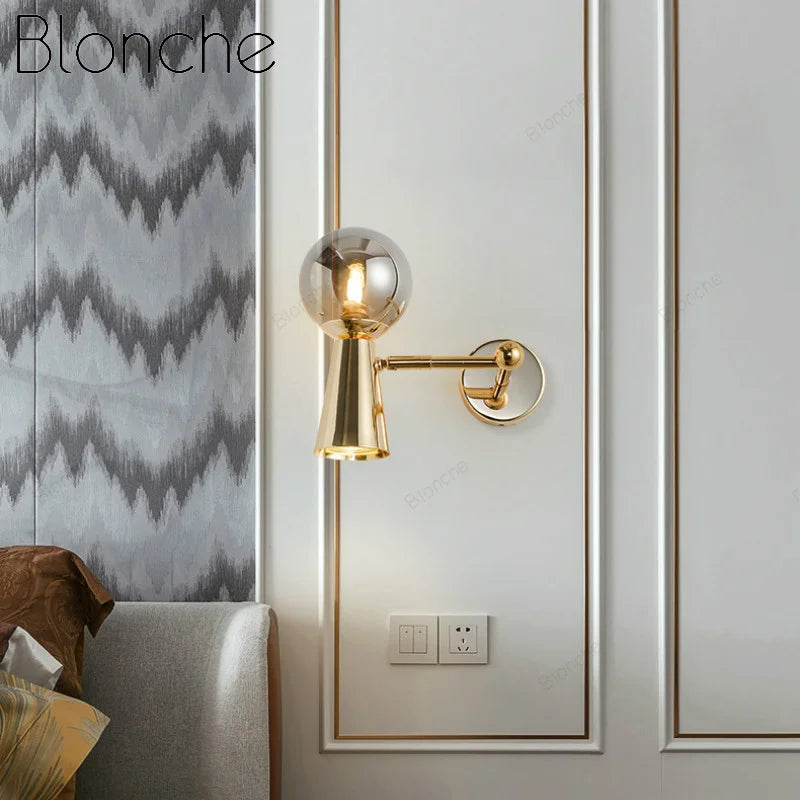 applique murale en fer forgé tête de verre rotative lampes LED décoratives - vue 4 sur 12