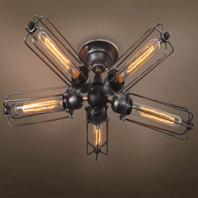 Vintage industrial ceiling light with metal cage