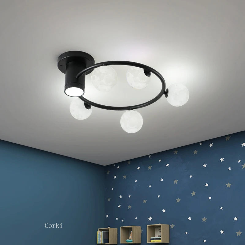 designer ceiling light in black and gold metal with white ball for modern interiors - vue 4 sur 18