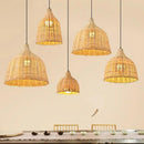 Rattan and bamboo pendant light for interior decor with Asian rustic style