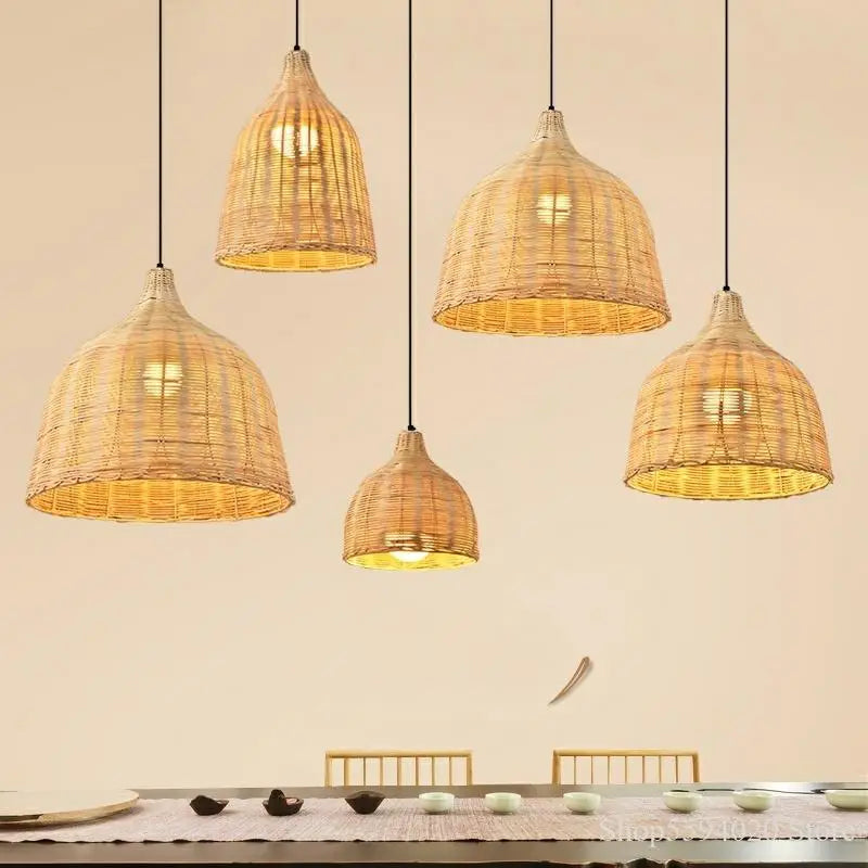 Rattan and bamboo pendant light for interior decor with Asian rustic style