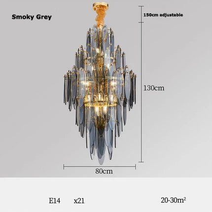 Art Deco LED chandelier in iron and glass with elegant design for modern lighting - vue 11 sur 25