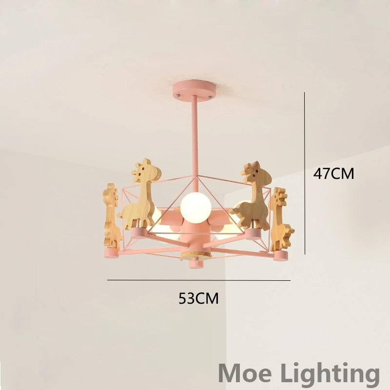 Wooden giraffe LED pendant light for children - vue 10 sur 12
