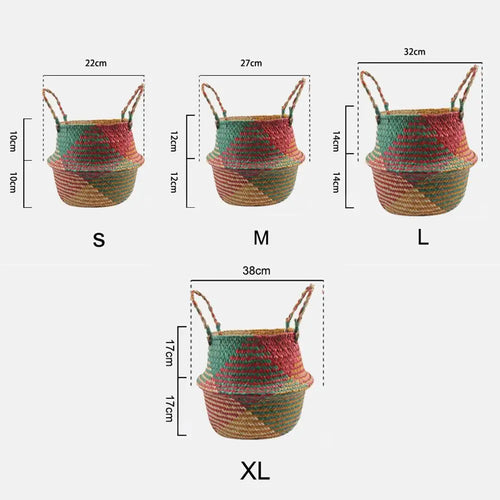 panier de rangement pliable en osier avec poignée pour fleurs linge - vue 8 sur 8