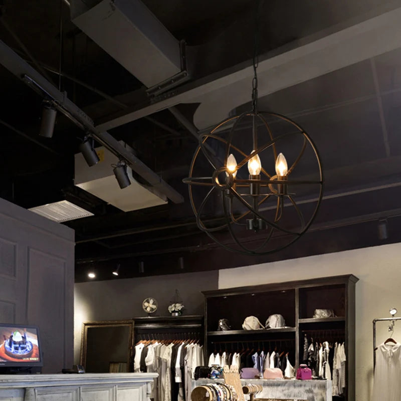 Vintage industrial style wrought iron sphere chandelier