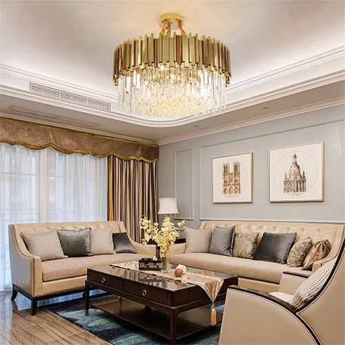 Modern crystal chandelier with large LED pendant lamp - vue 5 sur 15